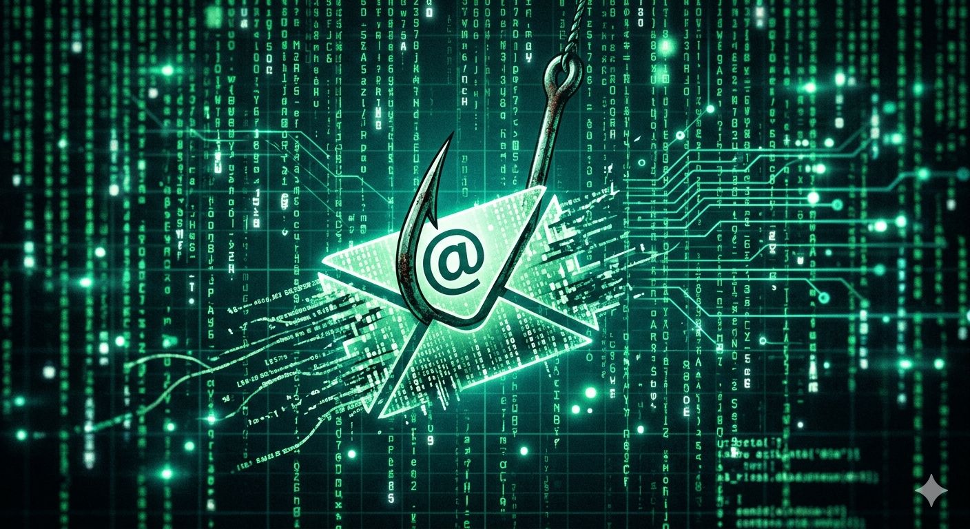 AI phishing hook through email illustration